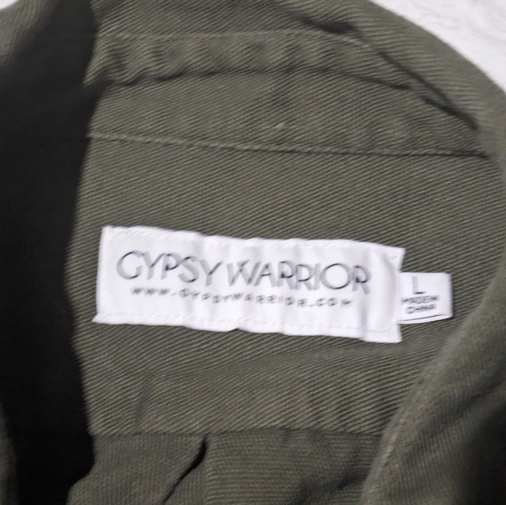 Gypsy Warrior Army Green Patch Jacket Military Utility Grunge Festival Large - Picture 6 of 8